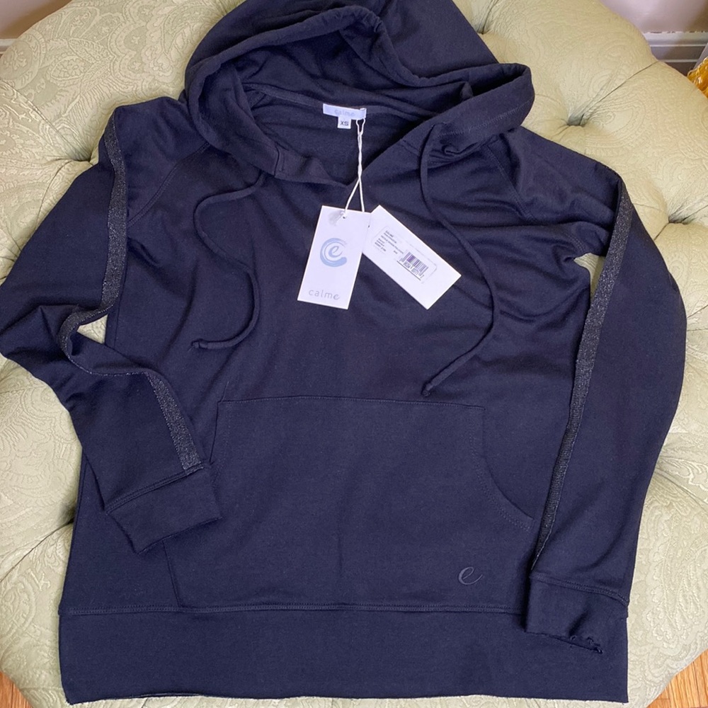 Johnny Was Calme Natalie Pullover Hoodie Size XS Black NWT Retail $198